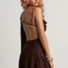 Angelie Devoré One-Sleeve A-Line Mini Dress in Dark Chocolate