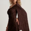 Angelie Devoré One-Sleeve A-Line Mini Dress in Dark Chocolate