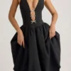 Angelina Halterneck Bow-Detail Midi Dress in Black