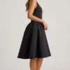 Angelina Halterneck Bow-Detail Midi Dress in Black
