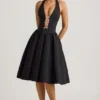 Angelina Halterneck Bow-Detail Midi Dress in Black