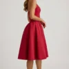 Angelina Halterneck Bow-Detail Midi Dress in True Red