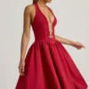 Angelina Halterneck Bow-Detail Midi Dress in True Red