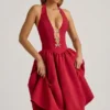 Angelina Halterneck Bow-Detail Midi Dress in True Red