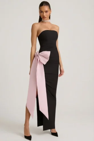 Angelique Strapless Bow-Detail Maxi Dress in Black