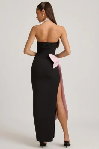 Angelique Strapless Bow-Detail Maxi Dress in Black