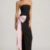 Angelique Strapless Bow-Detail Maxi Dress in Black