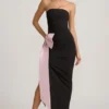 Angelique Strapless Bow-Detail Maxi Dress in Black