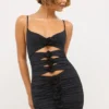 Aniela Slinky Jersey Rose Detail Cut Out Mini Dress in Black