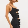 Aniela Slinky Jersey Rose Detail Cut Out Mini Dress in Black