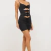 Aniela Slinky Jersey Rose Detail Cut Out Mini Dress in Black