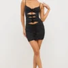 Aniela Slinky Jersey Rose Detail Cut Out Mini Dress in Black