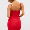 Aniela Slinky Jersey Rose Detail Cut Out Mini Dress in Scarlet Red