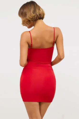 Aniela Slinky Jersey Rose Detail Cut Out Mini Dress in Scarlet Red