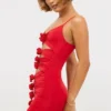 Aniela Slinky Jersey Rose Detail Cut Out Mini Dress in Scarlet Red