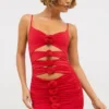 Aniela Slinky Jersey Rose Detail Cut Out Mini Dress in Scarlet Red