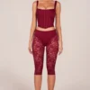Annalisa Laced Capri Trousers  in Cherry Red