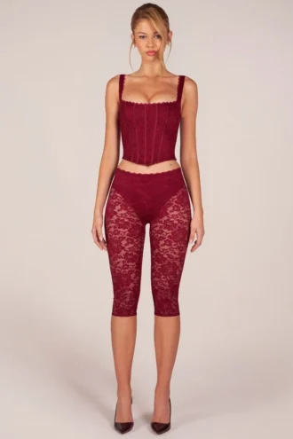 Annalisa Laced Capri Trousers  in Cherry Red