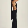Anneka Scarf-Detail Cut-Out Halterneck Maxi Dress in Black