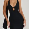 Anneka Scarf-Detail Cut-Out Halterneck Maxi Dress in Black