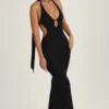 Anneka Scarf-Detail Cut-Out Halterneck Maxi Dress in Black