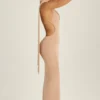 Anneka Scarf-Detail Cut-Out Halterneck Maxi Dress in Warm Peach