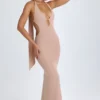 Anneka Scarf-Detail Cut-Out Halterneck Maxi Dress in Warm Peach