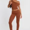 Anona Mid Rise Modal Cashmere Blend Trousers in Chestnut Brown