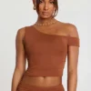 Anona Mid Rise Modal Cashmere Blend Trousers in Chestnut Brown