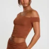 Anona Mid Rise Modal Cashmere Blend Trousers in Chestnut Brown