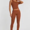 Anona Mid Rise Modal Cashmere Blend Trousers in Chestnut Brown