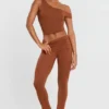 Anona Mid Rise Modal Cashmere Blend Trousers in Chestnut Brown