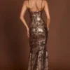 Antea Embellished Straight-Neck Maxi Dress in Black Gold Foil