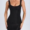 Aoife Modal Lace-Trim Bodycon Mini Dress in Black