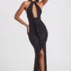 Apolline Ruffle-Trim Halterneck Gown in Black