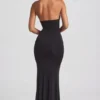Apolline Ruffle-Trim Halterneck Gown in Black