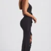 Apolline Ruffle-Trim Halterneck Gown in Black