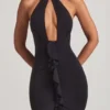 Apolline Ruffle-Trim Halterneck Gown in Black