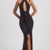 Apolline Ruffle-Trim Halterneck Gown in Black