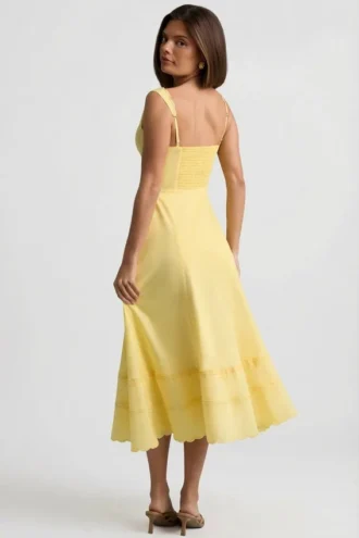 Aralisse Cotton-Poplin A-Line Midaxi Dress in Pastel Yellow