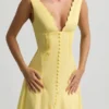 Aralisse Cotton-Poplin A-Line Midaxi Dress in Pastel Yellow