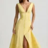 Aralisse Cotton-Poplin A-Line Midaxi Dress in Pastel Yellow