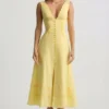 Aralisse Cotton-Poplin A-Line Midaxi Dress in Pastel Yellow