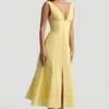 Aralisse Cotton-Poplin A-Line Midaxi Dress in Pastel Yellow