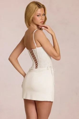 Aralyn Lace Corset Mini Dress in Ivory