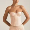 Araminta Lace-Up Corset Top in Beige Gold