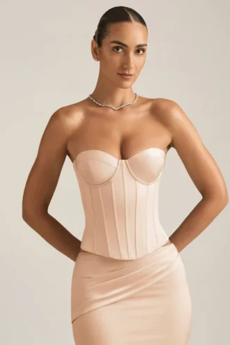 Araminta Lace-Up Corset Top in Beige Gold
