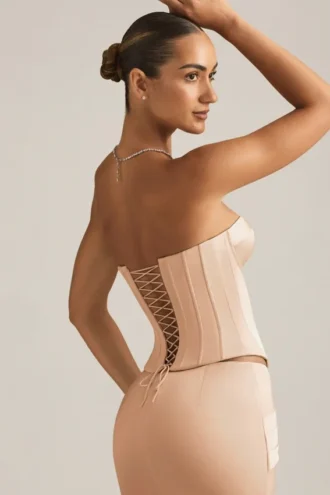 Araminta Lace-Up Corset Top in Beige Gold