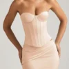 Araminta Lace-Up Corset Top in Beige Gold