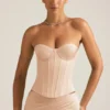 Araminta Lace-Up Corset Top in Beige Gold